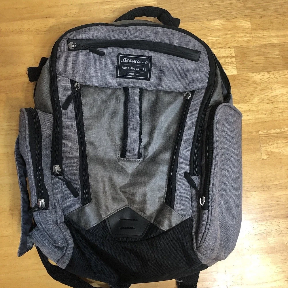 Eddie Bauer Backpack Diaper Bag‎ Gray Baby First Adventure READ Desc